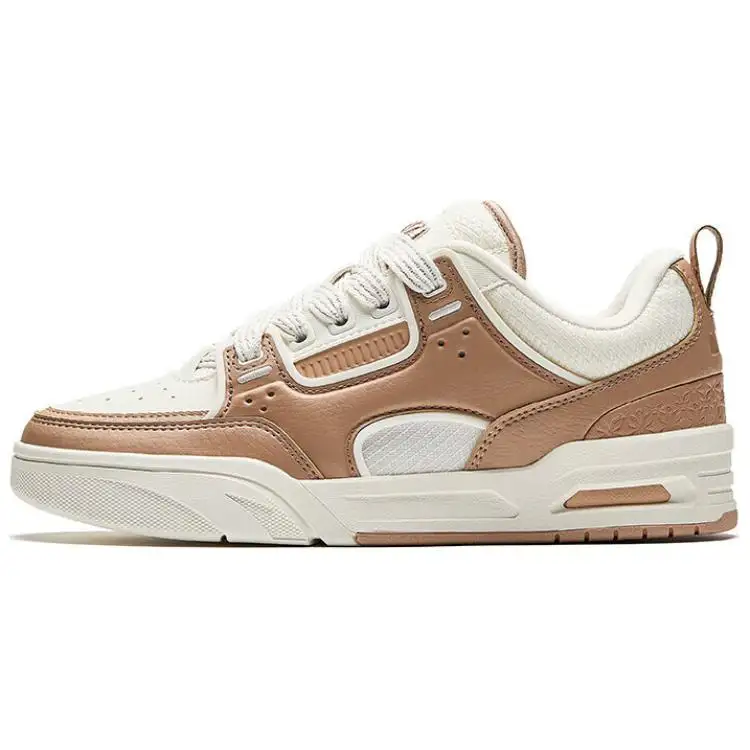 Anta Slip Resistant Lightweight Height Increasing Low top Skateboard Shoes Women's White Brown