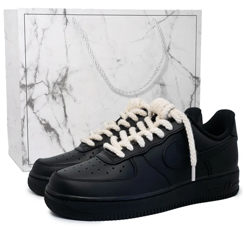 Nike Air Force 1 Black Warrior Abrasion Resistant Slip Resistant Low top Skateboard Shoes Unisex Black Yellow