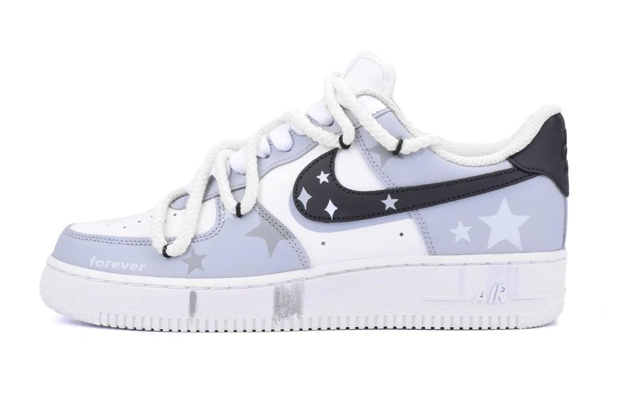Nike Air Force 1 Low Stars Slip Resistant Low top Skateboard Shoes Women's Gray Black White