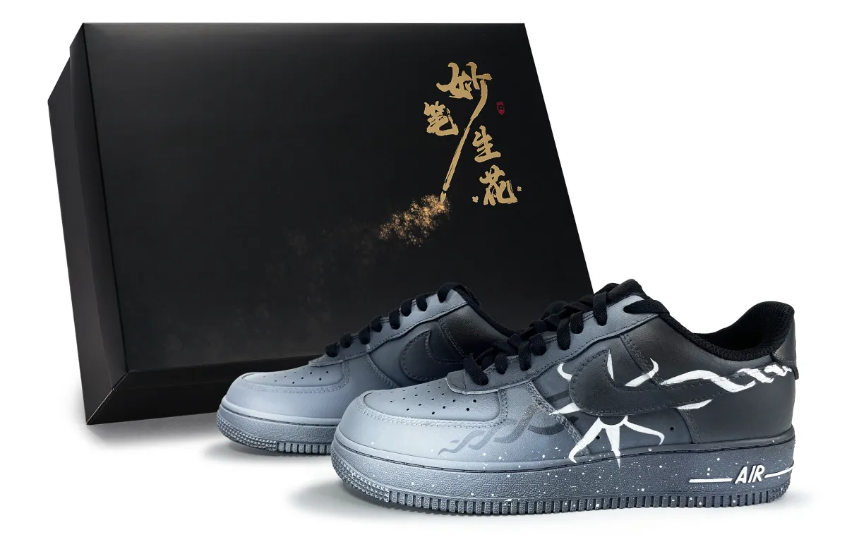 Nike Air Force 1 Wondrous Brush Blossoms, Dark Night Starlight Low top Skateboard Shoes Unisex Black White