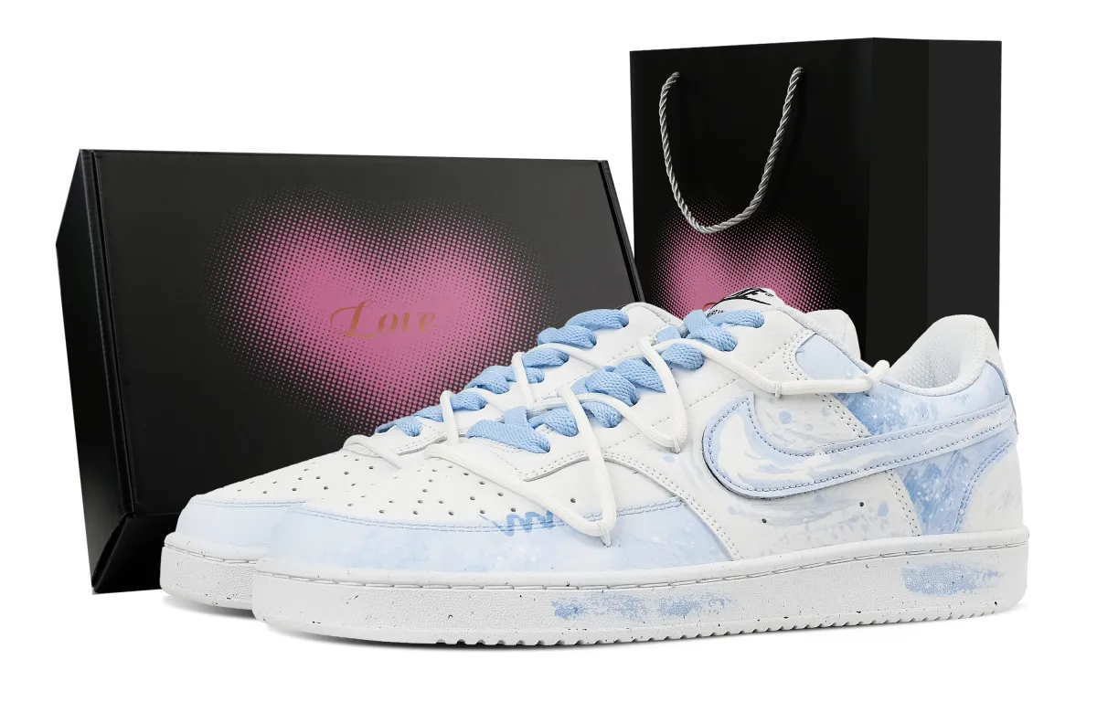 Nike Court Vision 1 Qin Blue Yun Xi Heart Box Abrasion Resistant Low top Skateboard Shoes Men's White Blue