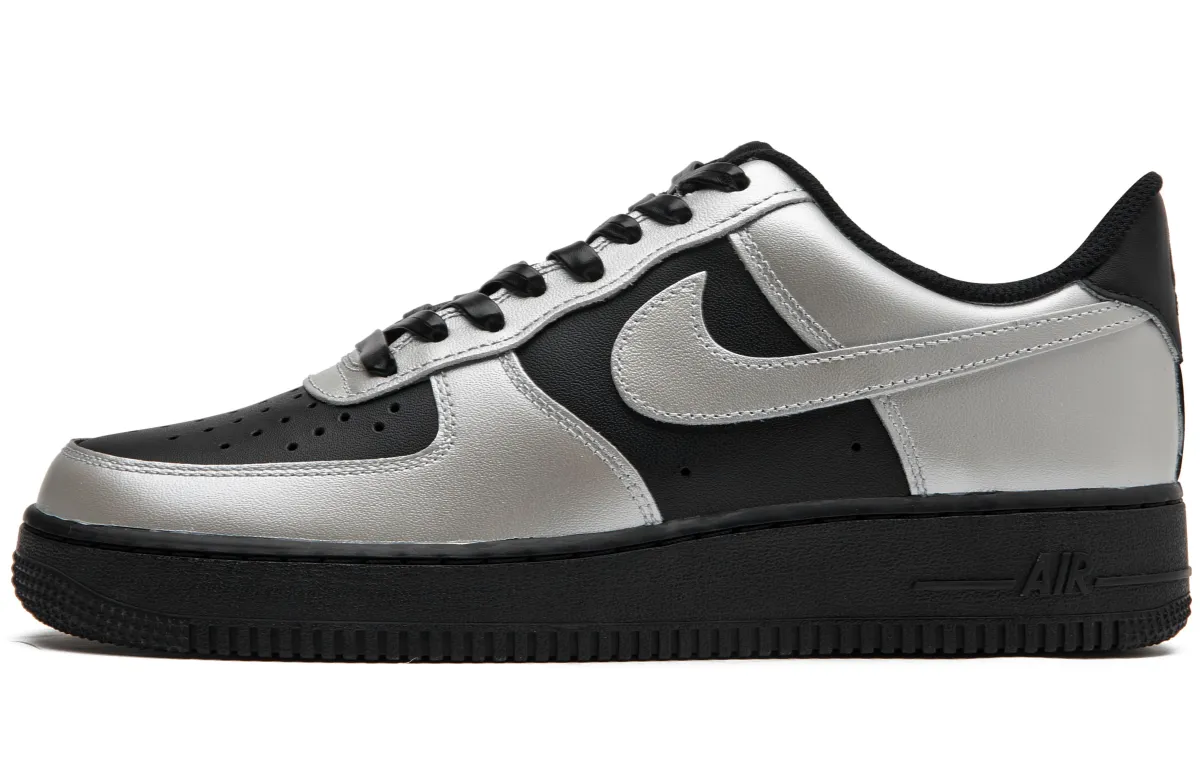 Nike Air Force 1 Abrasion Resistant Slip Resistant Low top Skateboard Shoes Unisex Black Silver