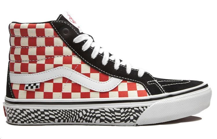 Мужские кеды Vans Skate Sk8-hi (красный / белый) — 红白棋盘格 — фото 2