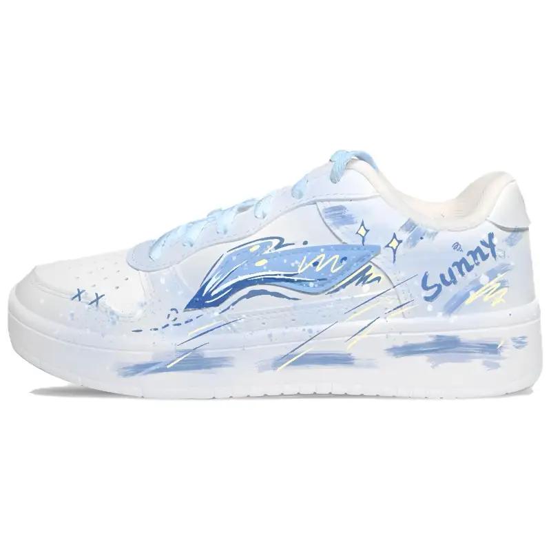 Li Ning Floating Boat Synthetic Leather Slip Resistant Abrasion Resistant Low top Skateboard Shoes Unisex Blue