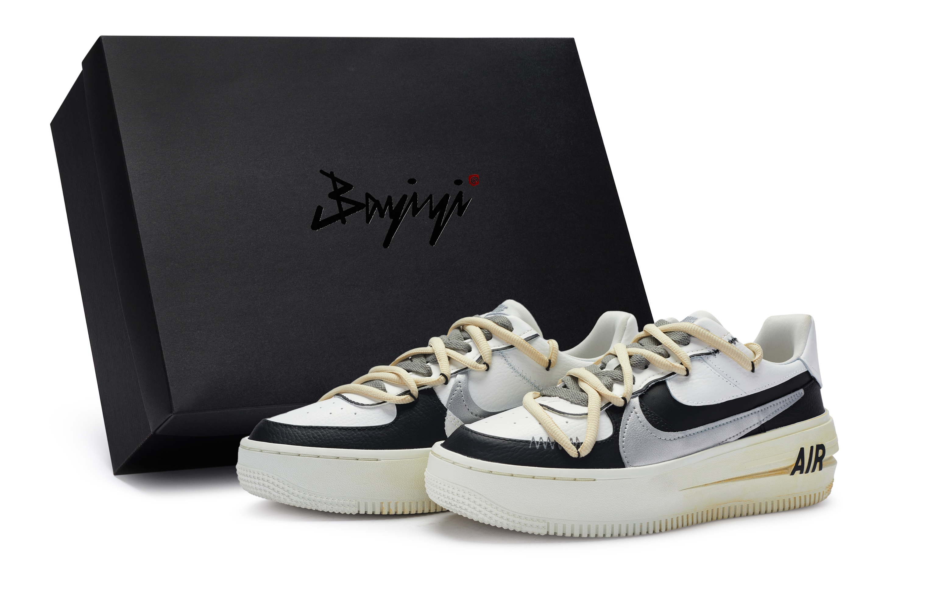 Nike Air Force 1 811 Manufacturing, Guiwu, Special Shoe Box Low top Skateboard Shoes Women's Black White Silver