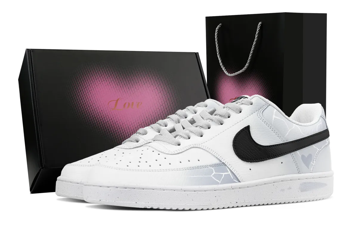 Nike Court Vision 1 Misty Blue Rhyme Heart Box Abrasion Resistant Low top Skateboard Shoes Men's White Blue