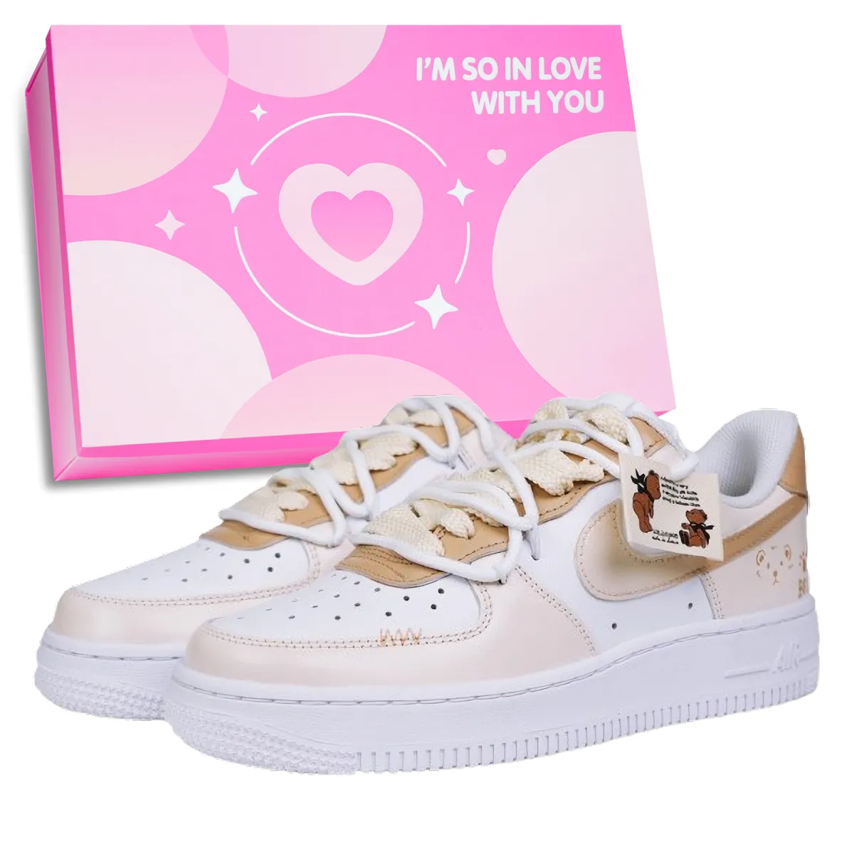 Nike Air Force 1 Little Bear English Slip Resistant Abrasion Resistant Low top Skateboard Shoes Unisex Brown White