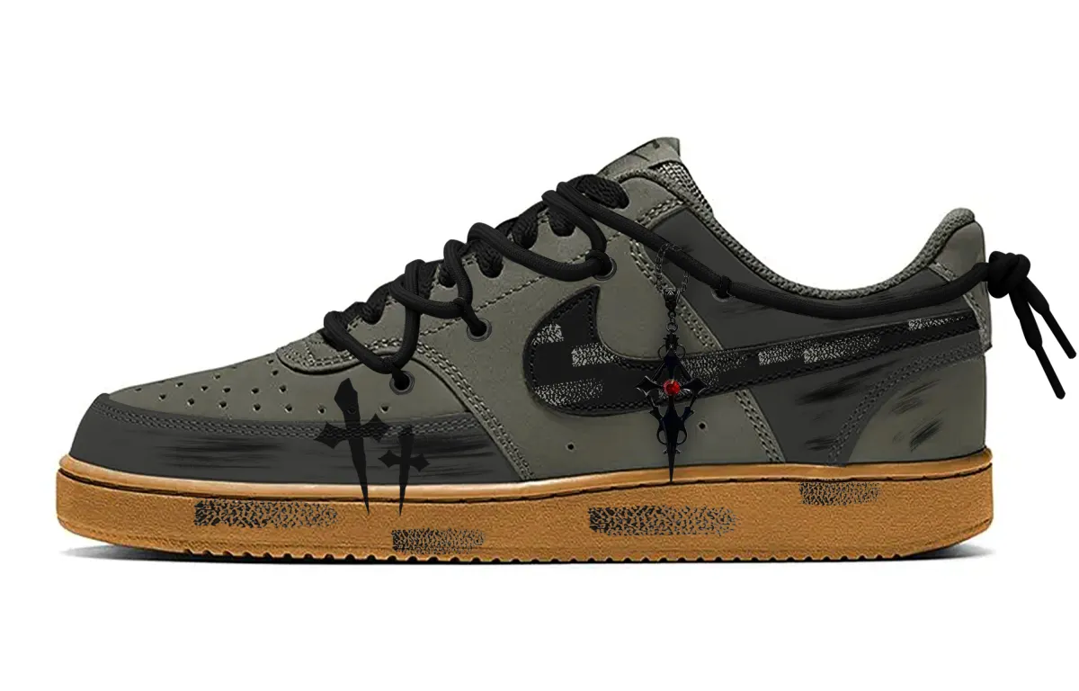 Nike Court Vision 1 Gothic Mystical Forest Abrasion Resistant Low top Skateboard Shoes Men's Black Ink Green