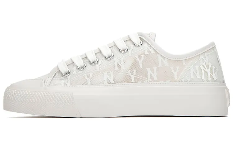 MLB Playball Mono Mesh Fabric Lightweight And Breathable Low top Skateboard Shoes Unisex Ivory White