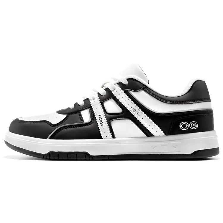 HOGK Microfiber Leather Coverage Non Slip And Waterproof Abrasion Resistant Low top Skateboard Shoes Unisex Black White
