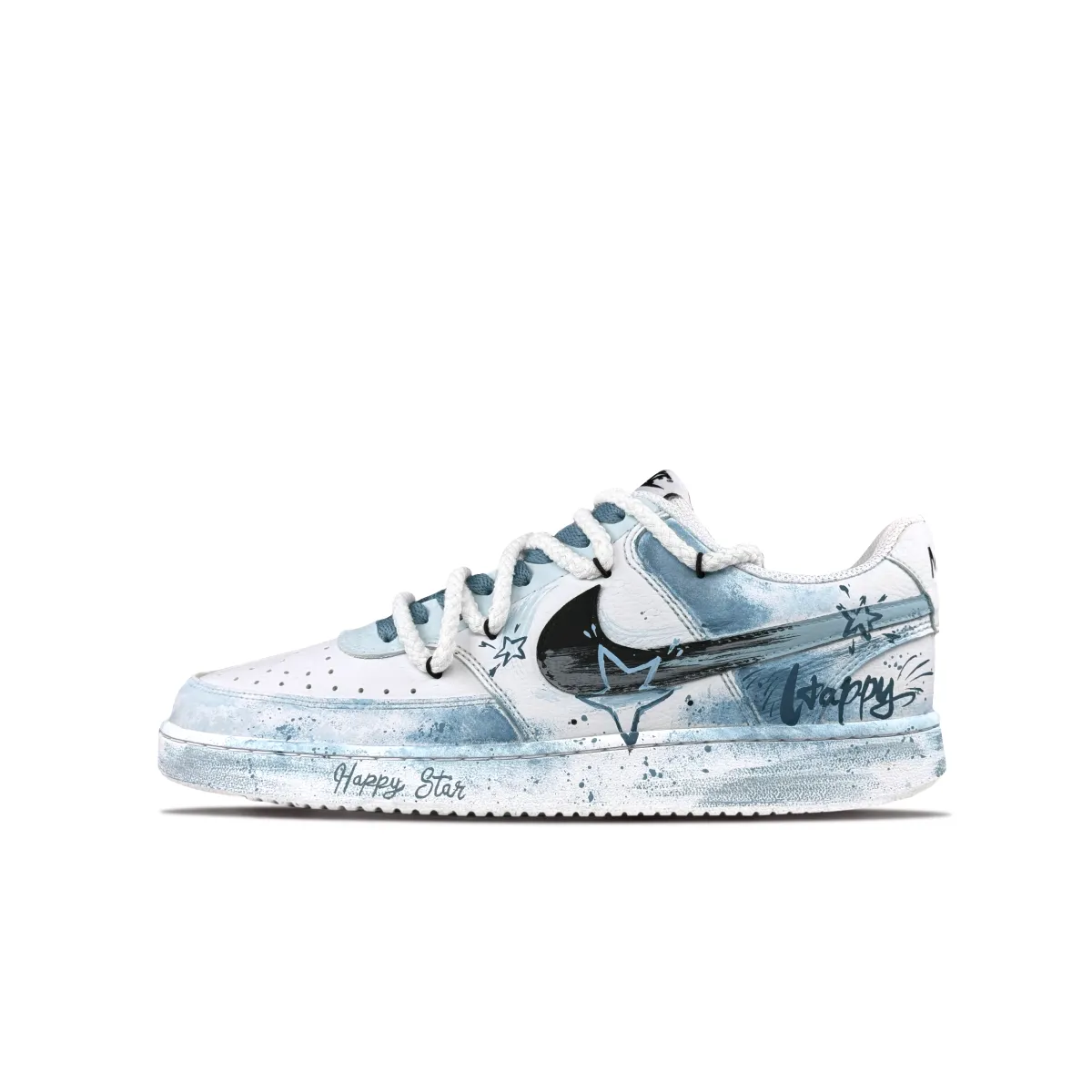 Nike Court Vision 1 Mechanical Demon Spirit, Lucky Star Low top Skateboard Shoes Unisex White Blue