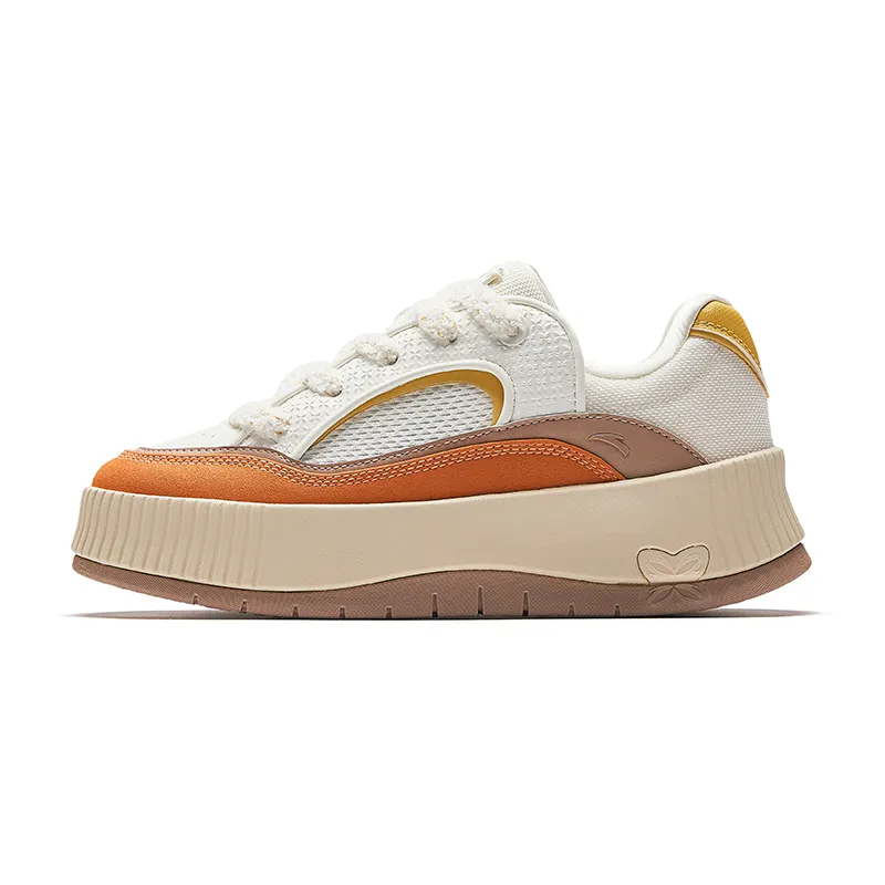 Anta Mousse Low top Skateboard Shoes Women's Ivory White/Yellow Orange/Classic Umber Gray