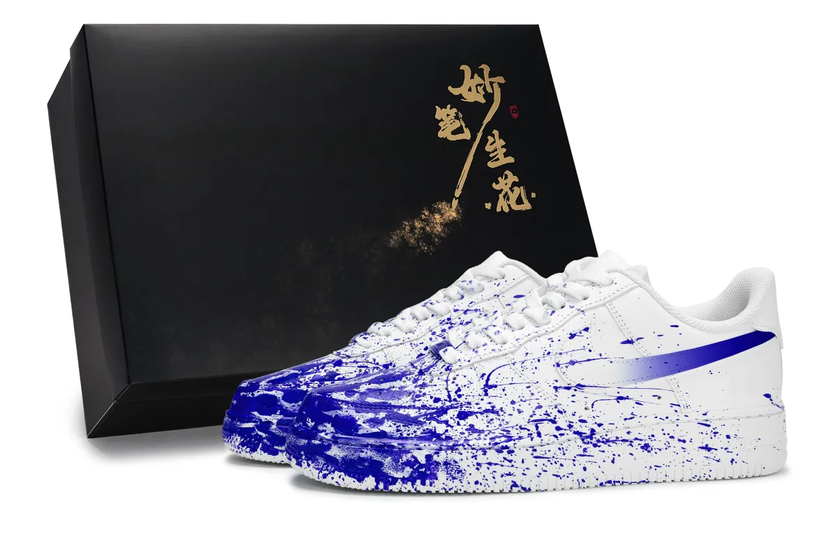 Nike Air Force 1 Slip Resistant Abrasion Resistant Low top Skateboard Shoes Men's White Blue