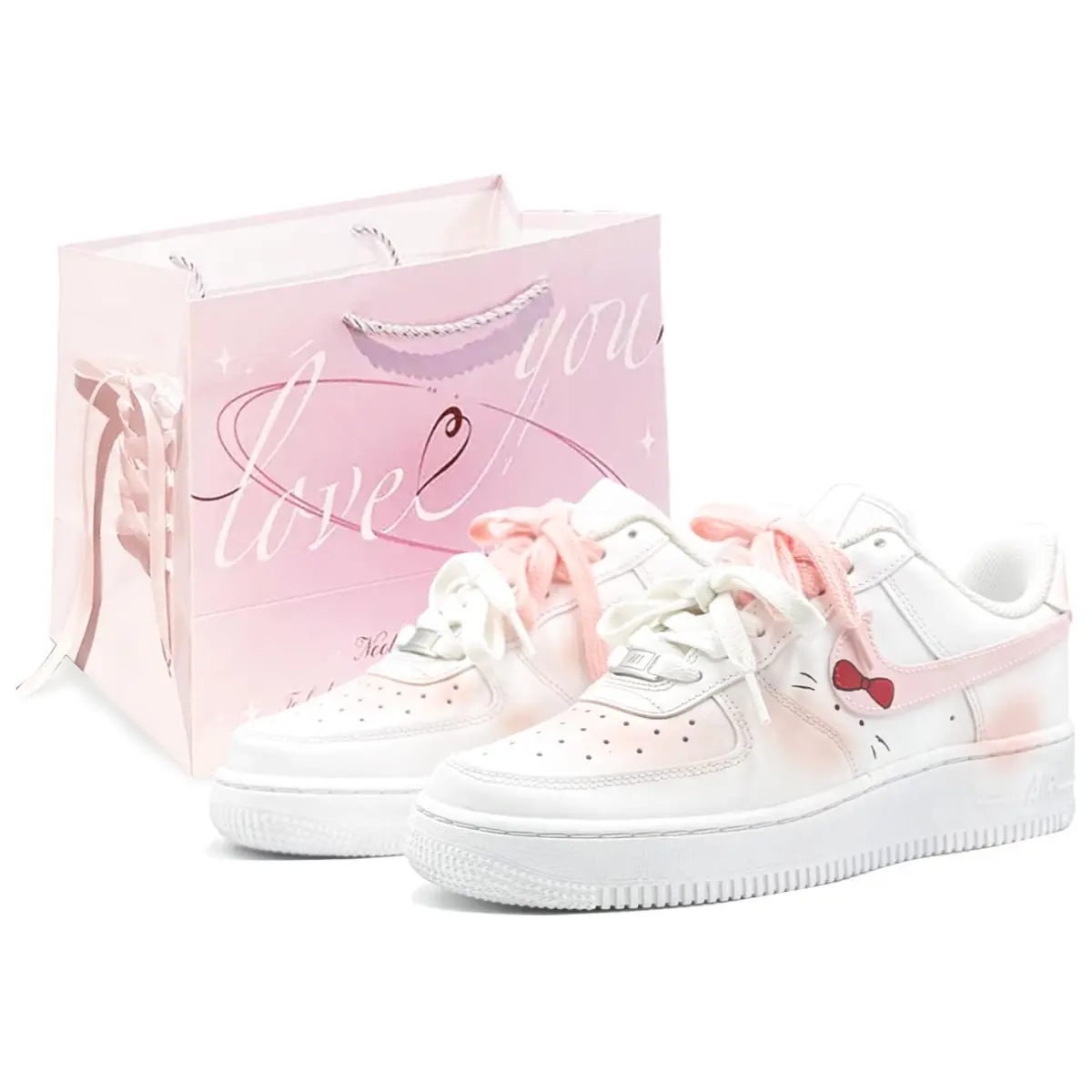 Nike Air Force 1 Slip Resistant Abrasion Resistant Low top Skateboard Shoes Women's Pink White