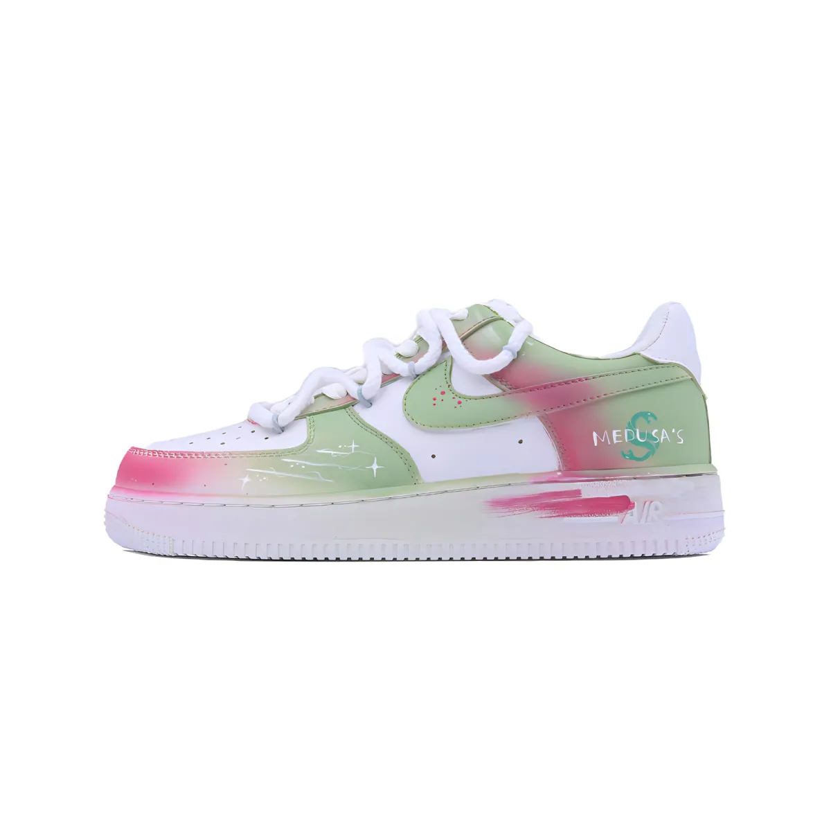 Nike Air Force 1 Singularity, Medusa Slip Resistant Abrasion Resistant Low top Skateboard Shoes Unisex White Pink Green