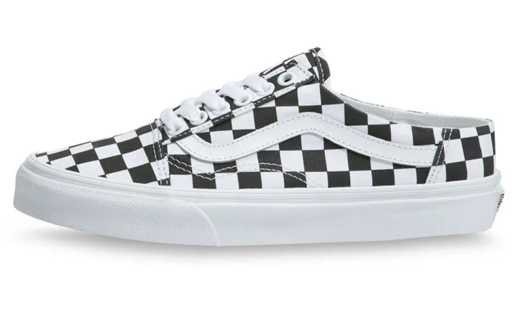 Vans Mule Canvas Cushioning Low top Skateboard Shoes Unisex White Black Checkerboard