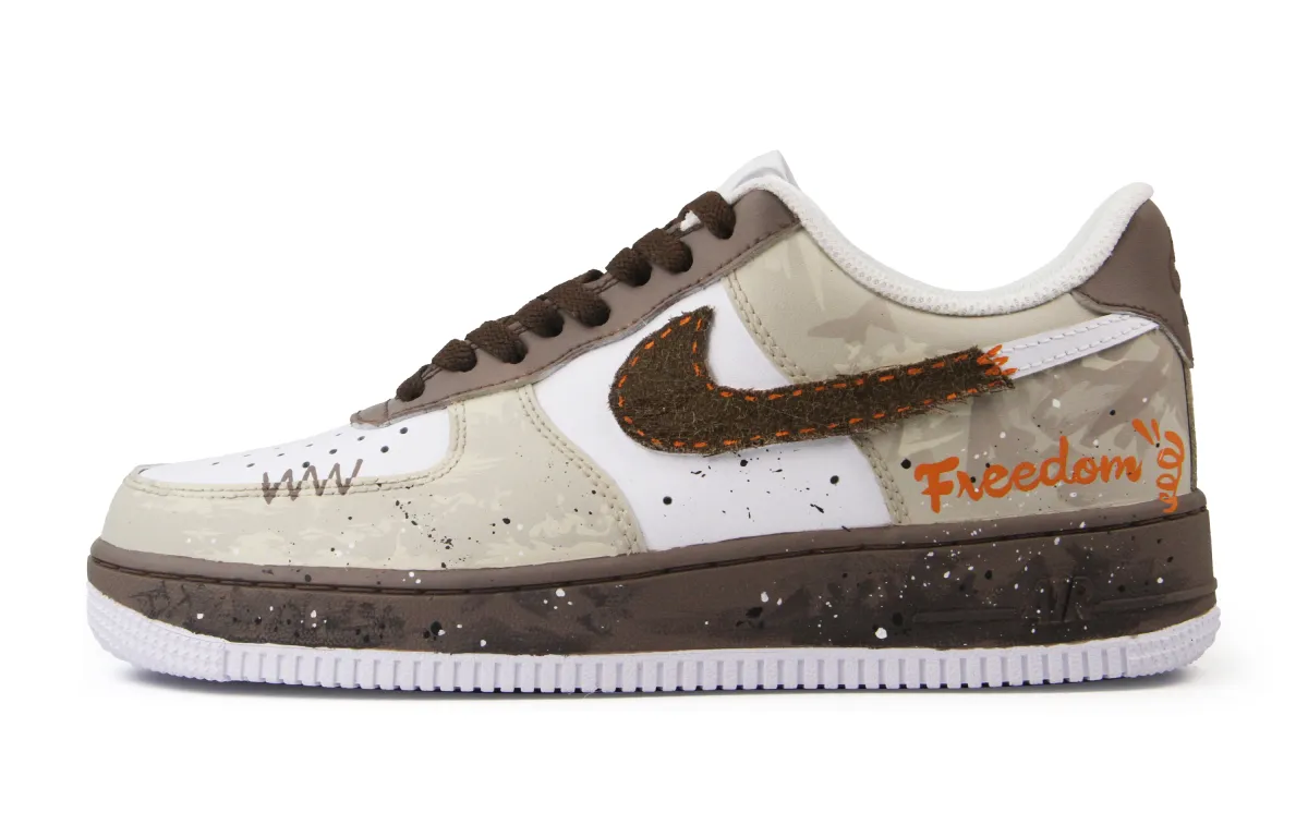 Nike Air Force 1 Slip Resistant Abrasion Resistant Low top Skateboard Shoes Unisex White Brown
