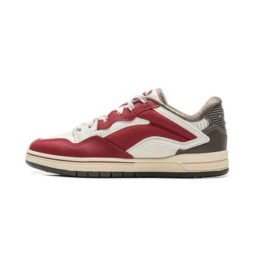 Li Ning Wave PROS Synthetic Leather, Split Cow Leather Low top Skateboard Shoes Men's Red Beige