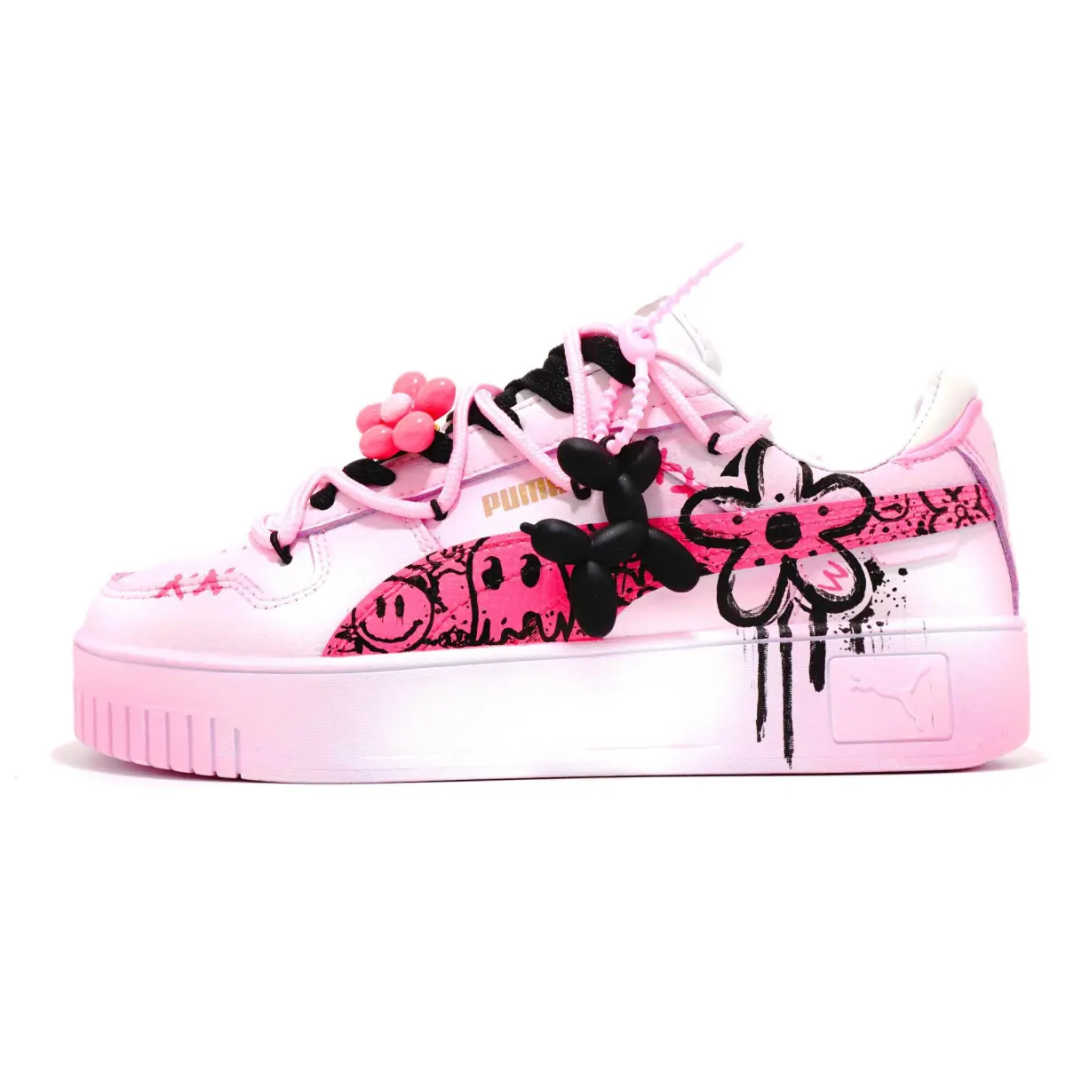 PUMA Carina Street Acacia Cut-off Red Anti-Slip Wear-Resistant Low-Top Skateboard Shoes Women's Black Pink