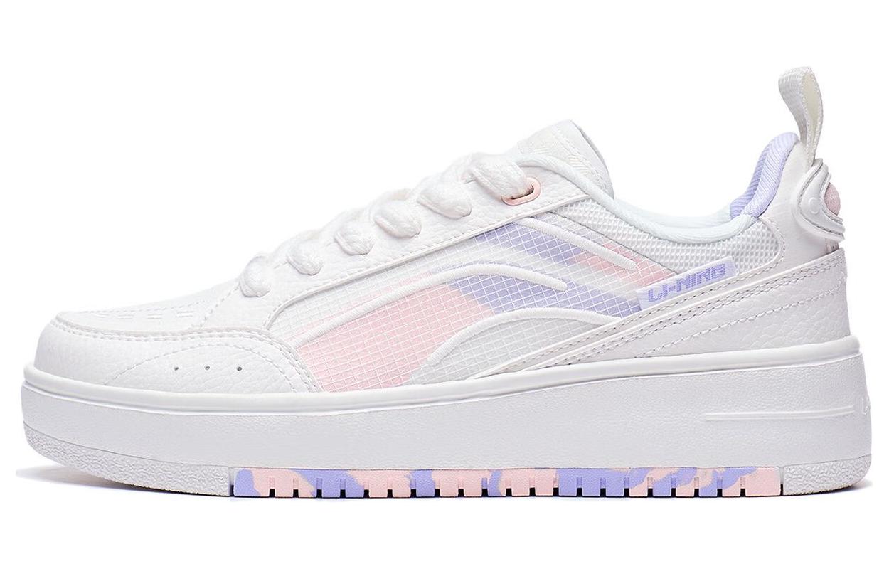 Li Ning Floating Light Slip Resistant Abrasion Resistant Low top Skateboard Shoes Women's White Purple Pink