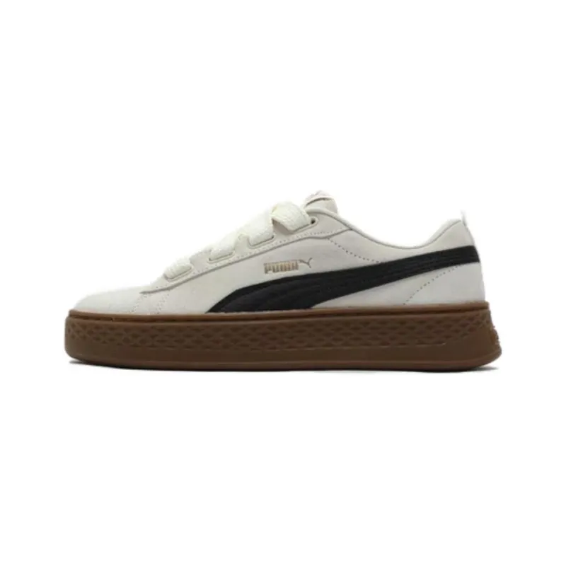 PUMA Smash Platform Abrasion Resistant Low top Skateboard Shoes Women's Beige Black Wide Fit