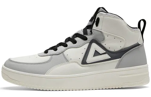 PEAK Fabric High top Skateboard Shoes Men's Gray Beige White