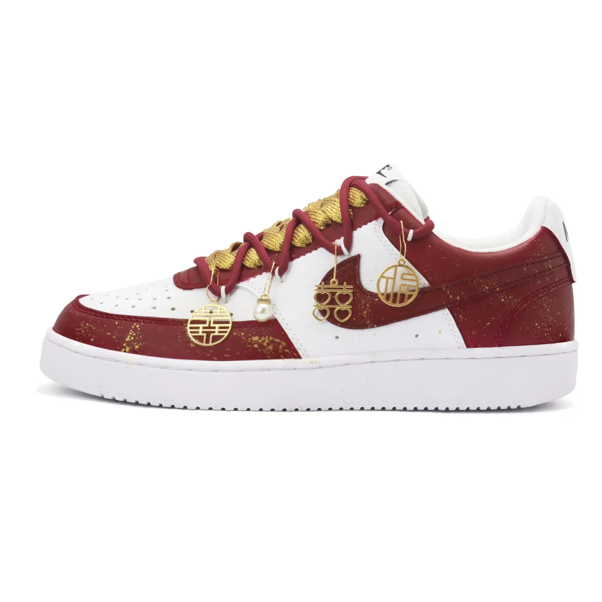 Nike Court Vision 1 In The Name Of Love Anti Slip Wear Resistant Low Top Skateboard Shoes Unisex Red White Gold