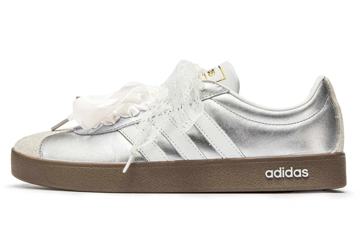 Adidas VL COURT 2.0 Slip Resistant Slip Resistant Low top Skateboard Shoes Unisex Silver White