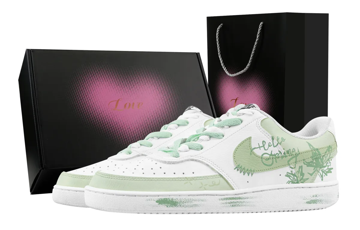 Nike Court Vision 1 Mint, Heart Box Abrasion Resistant Low top Skateboard Shoes Men's Green White