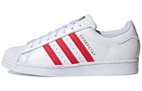 Adidas Originals Superstar Abrasion Resistant Low top Skateboard Shoes Unisex White Red Gold