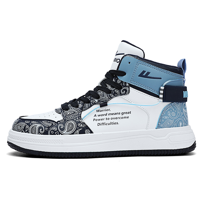 Warrior comes back to the trend, cashew flower print, warm, non-slip, waterproof, shock-absorbing, wear-resistant and breathable, high-top sneakers, same style for men and women, white, dark blue, light blue