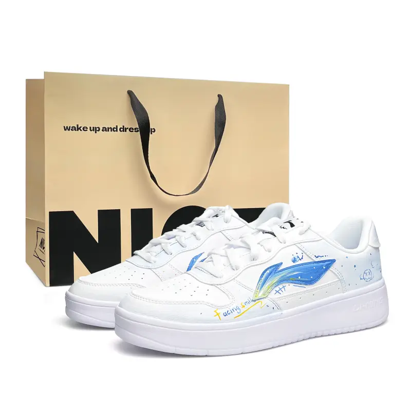 Li Ning Floating Boat Lightweight Low top Skateboard Shoes Unisex White Blue