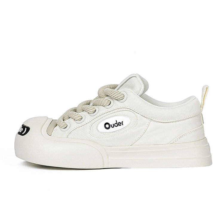 Ouder Smiler Classic Trendy Vintage Height Increasing Low top Canvas Skateboard Shoes Unisex Ecru