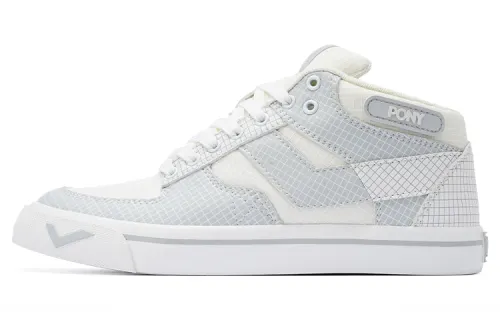 Pony Atop Textile, Synthetic Leather Coverage Slip Resistant Cushioning Mid top Skateboard Shoes Unisex Gray White
