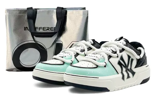 MLB Chunky Liner Pu Abrasion Resistant Height Increasing Low top Skateboard Shoes Unisex Black White Green