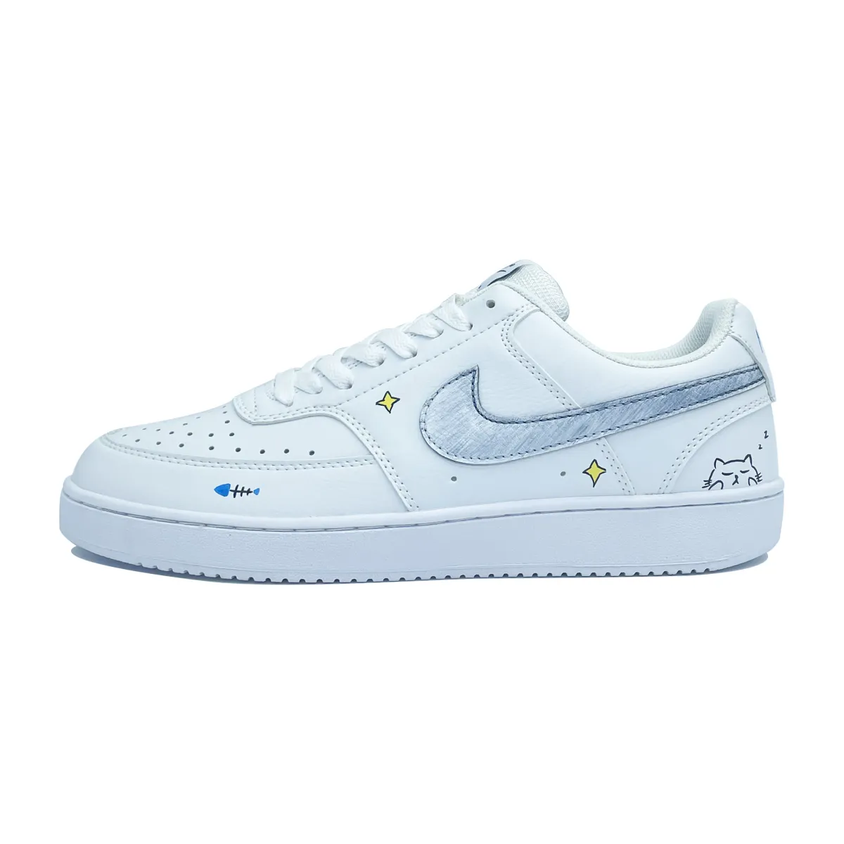 Nike Court Vision 1 Gluttonous Cat Cushioning, Wear Resistant Low top Skateboard Shoes Unisex White