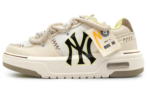 MLB Chunky Liner Pu Slip Resistant Cushioning Abrasion Resistant Low top Skateboard Shoes Unisex Light Beige Yellow
