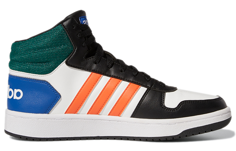 Мужские кроссовки adidas neo Hoops 2.0 Mid (белый / черный / оранжевый) — Белый / чёрный / оранжевый — фото 2