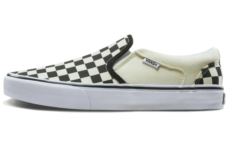 Vans Asher Canvas Abrasion Resistant Low top Skateboard Shoes Unisex Black White Checkerboard