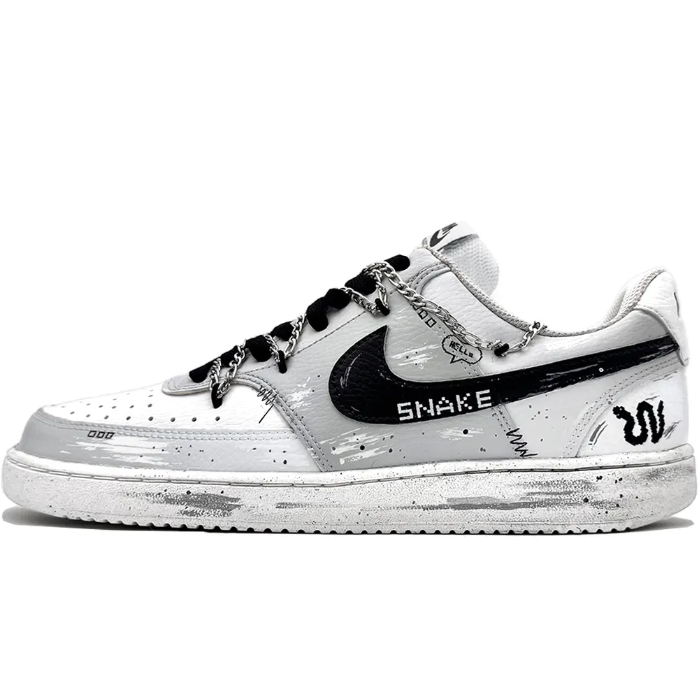 Nike Court Vision 1 Gluttonous Snake Abrasion Resistant Low top Skateboard Shoes Men's Black White
