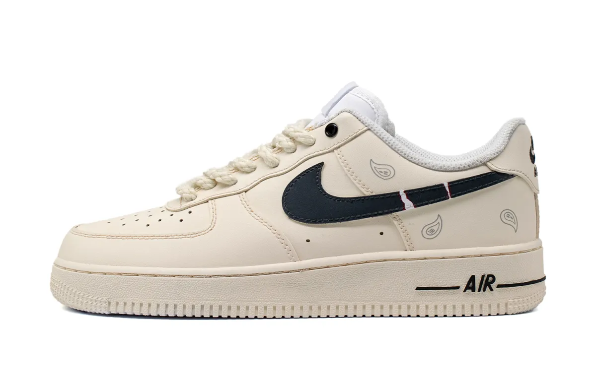 Nike Air Force 1 Paisley Leather Abrasion Resistant Abrasion Resistant Low top Skateboard Shoes Women's Ecru