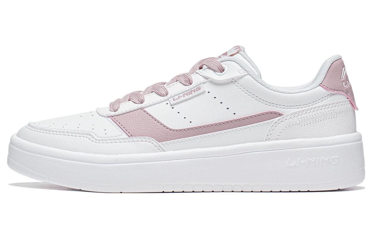 Li Ning Qingyi Synthetic Leather Slip Resistant Abrasion Resistant Low top Skateboard Shoes Women's White Pink