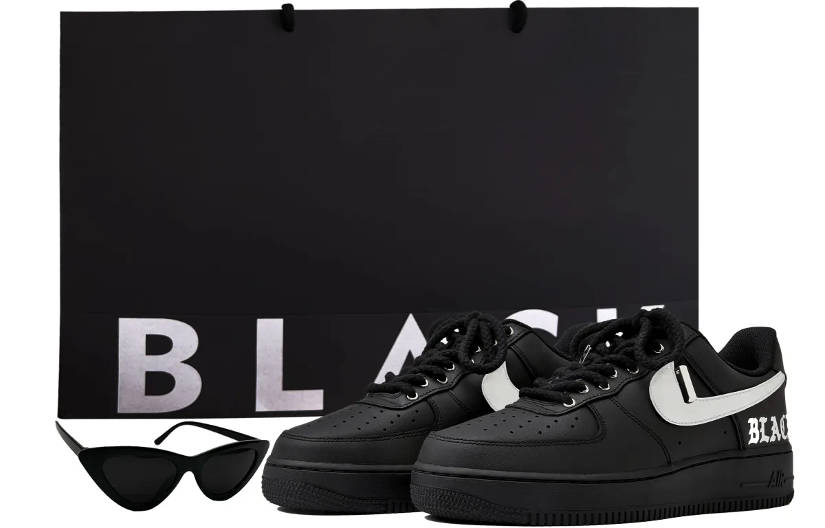 Nike Air Force 1 Coverage Slip Resistant Low top Skateboard Shoes Unisex Black Silver