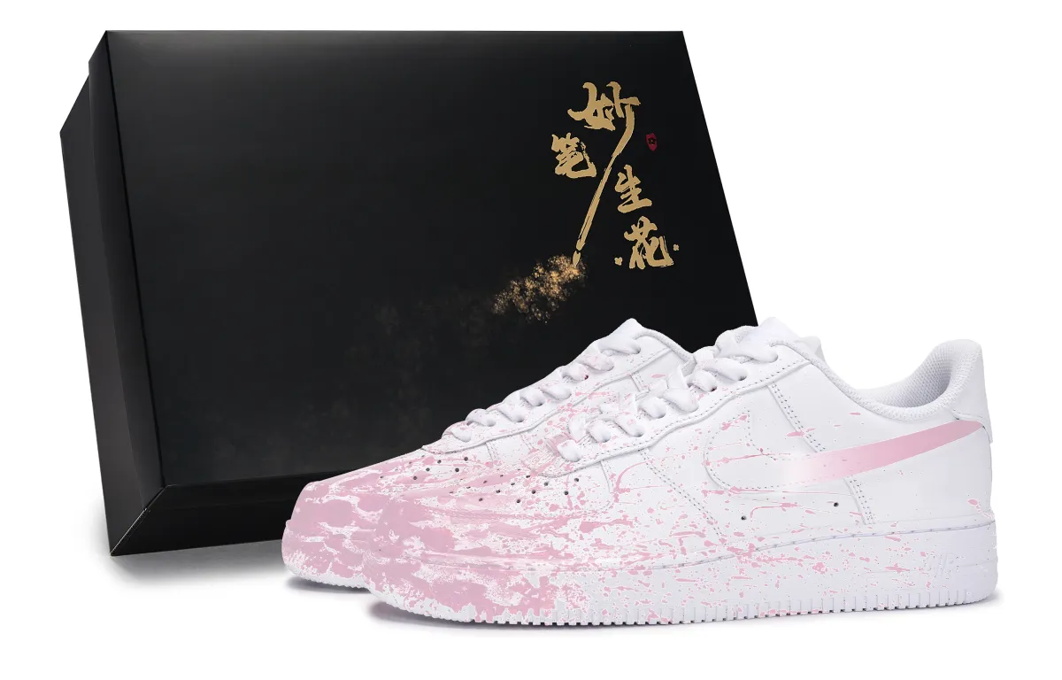 Nike Air Force 1 Magic Brush Blooms, Romantic Live Event Low top Skateboard Shoes Unisex White Pink