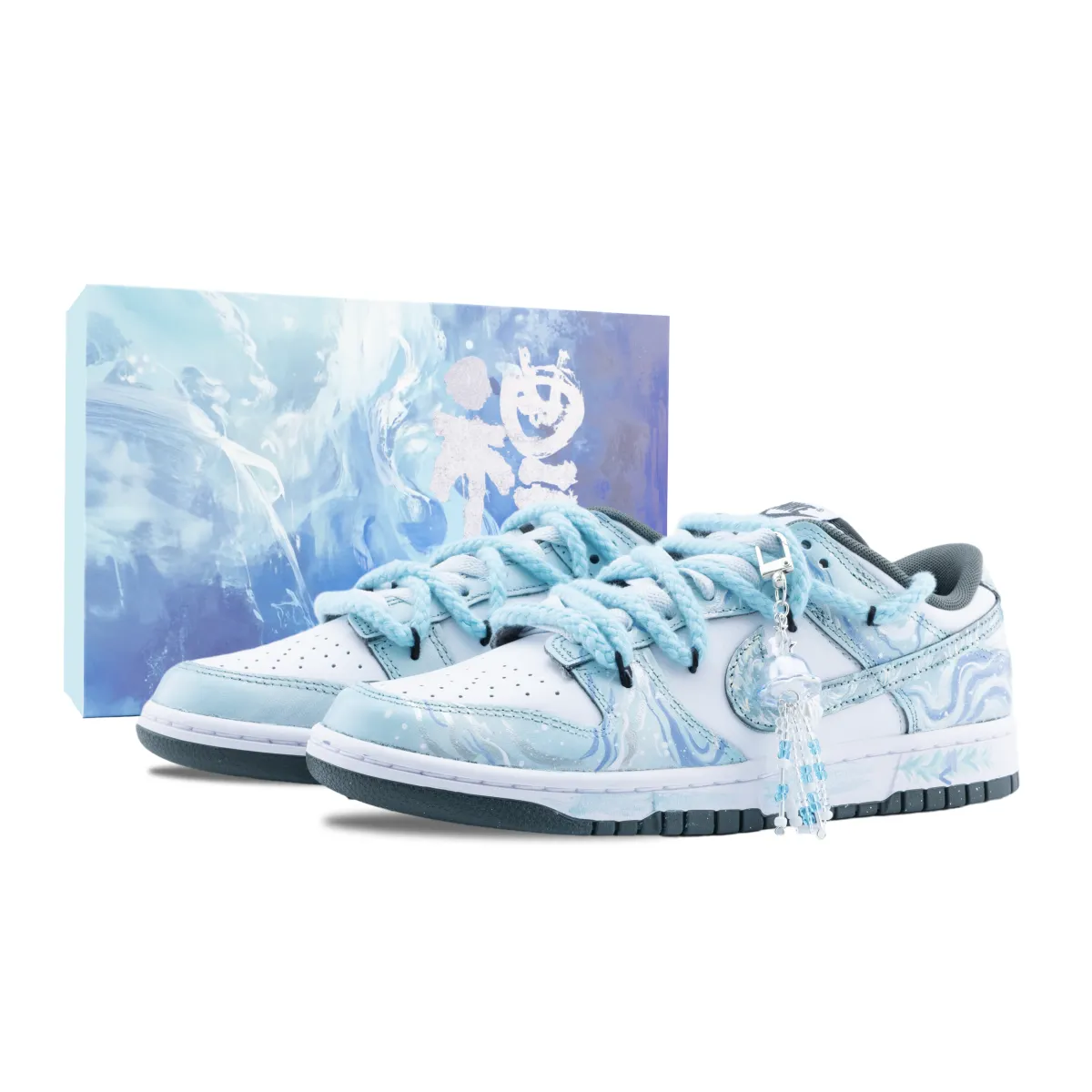 Nike Dunk Summer Blue Bell Slip Resistant Abrasion Resistant Low top Skateboard Shoes Unisex White Blue