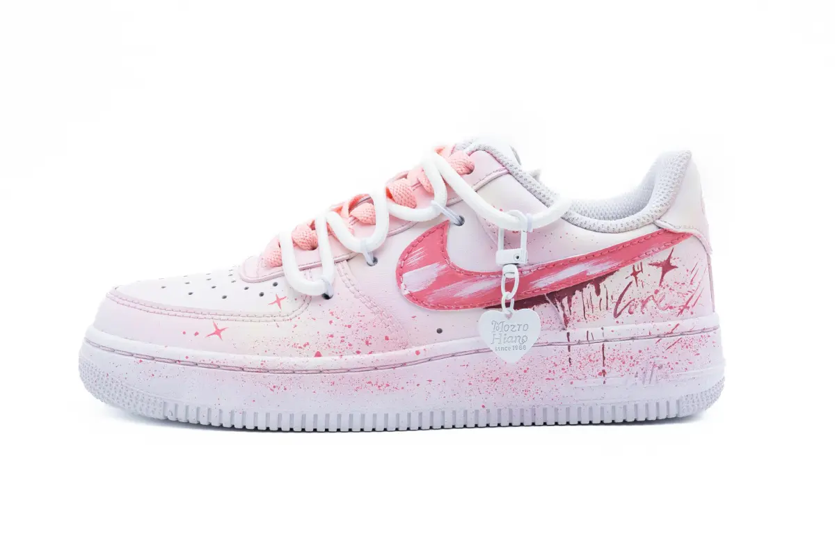 Nike Air Force 1 Pink Ink Fantasy Slip Resistant Abrasion Resistant Low top Skateboard Shoes Men's White Pink