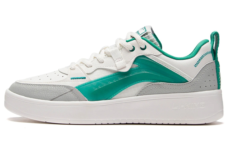 Li Ning Leather Abrasion Resistant, Lightweight, And Breathable Low top Skateboard Shoes Men's White Green