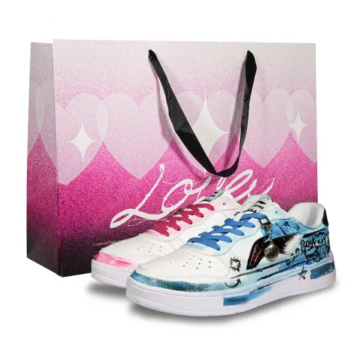 Li Ning Floating Boat Cushioning Slip Resistant Breathable Low top Skateboard Shoes Unisex Blue Pink Mismatched