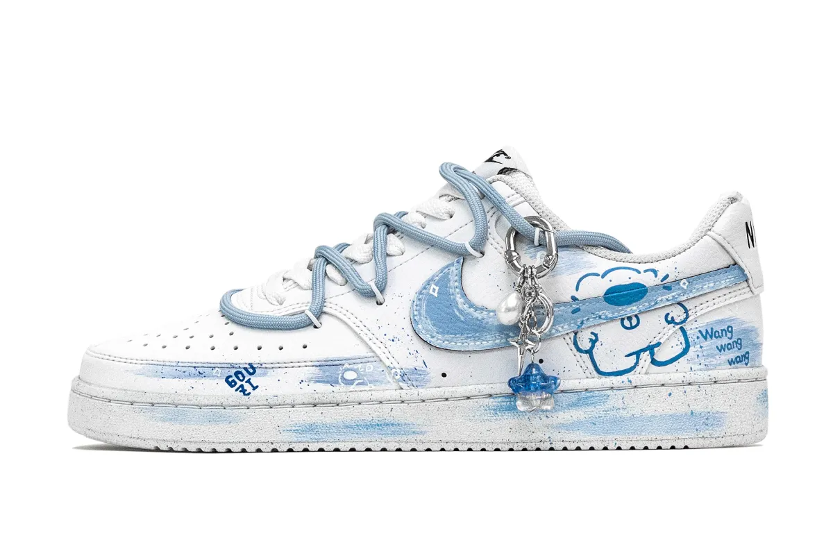 Nike Court Vision 1 Doggy Leather Abrasion Resistant Abrasion Resistant Low top Skateboard Shoes Men's Blue White