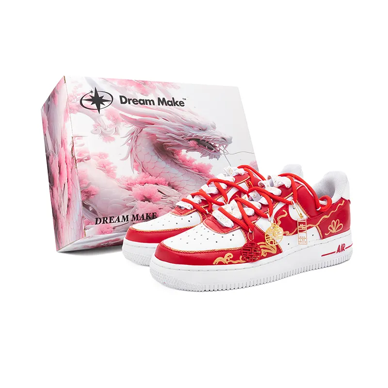 Nike Air Force 1 Red Phoenix Step Slip Resistant Abrasion Resistant Low top Skateboard Shoes Women's White
